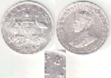 1918 Australia silver 3 Pence (die crack) A003784